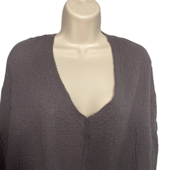 Womens Grade & Gather Peasant Rippled Shirt Gray Relaxed Fit Size Medium u - Picture 2 of 12